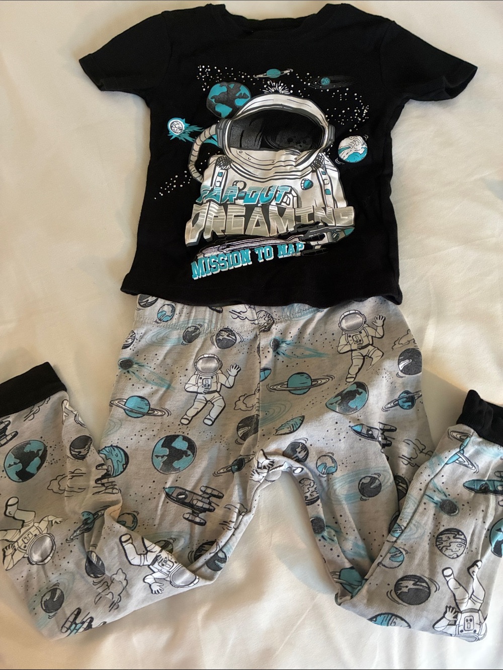 Members Only Black and Gray Space Pajama Set with Teal Accents